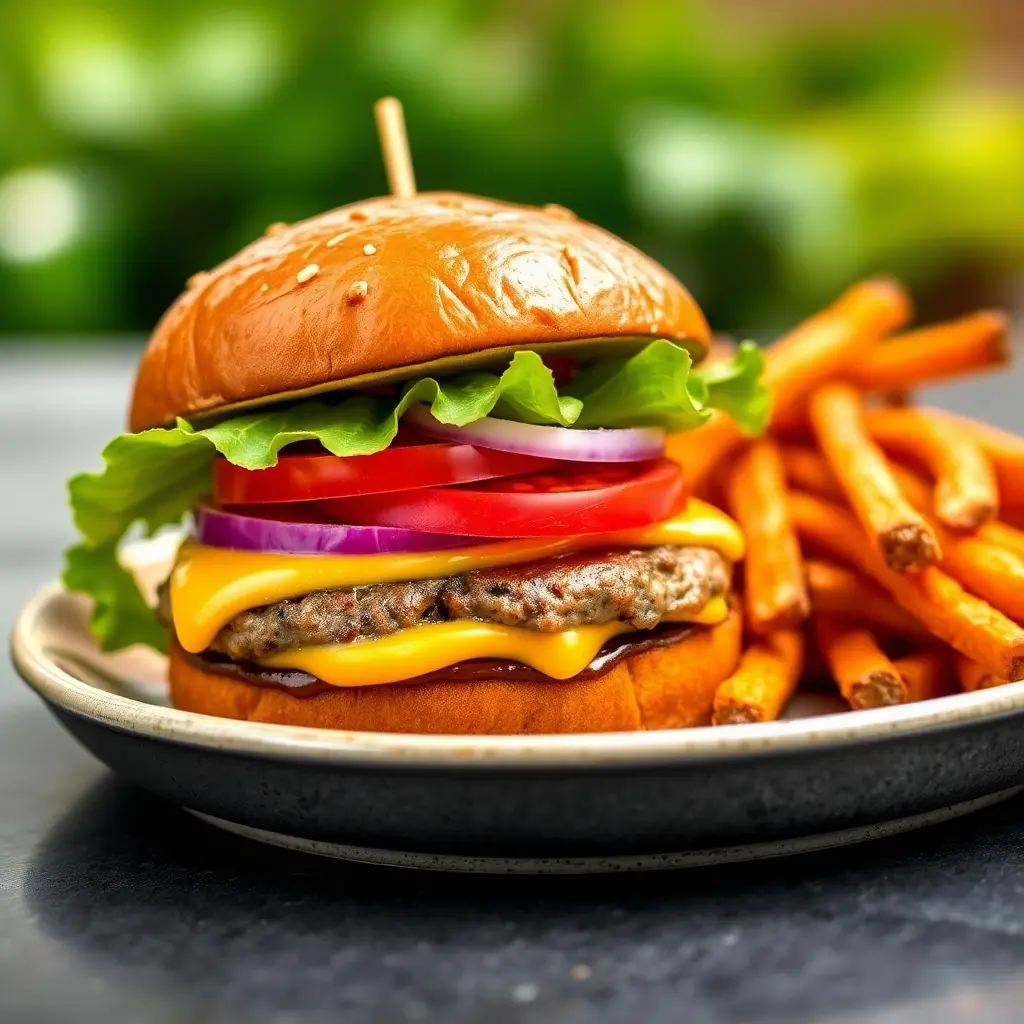 A plated bison burger