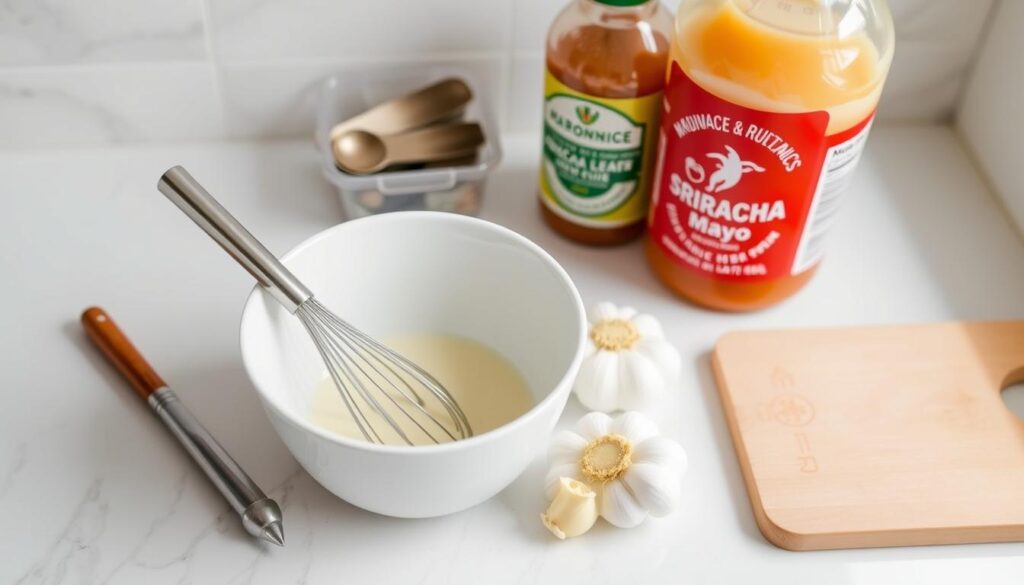 Kitchen tools for sriracha aioli